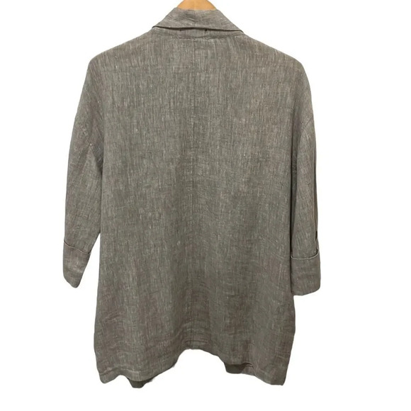 TAHARI tan open front 3/4 cuff sleeve linen blazer size Medium - Picture 2 of 6